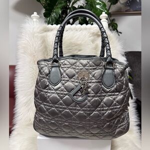 Authentic Christian Dior Gray Quilted Cannage Handbag